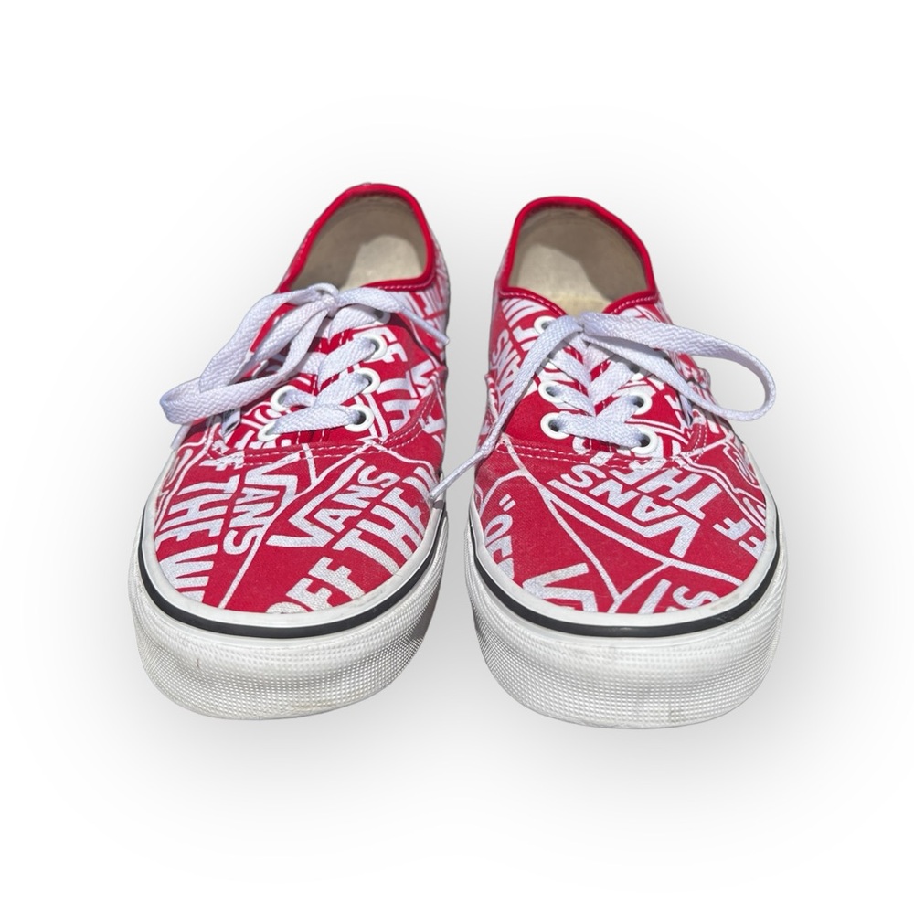 Vans Red & White Off The Wall Logo All-Over Print Canvas Shoes Mens 6 Womens 7.5